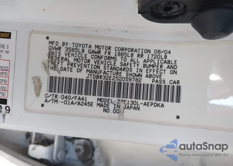 2005 Toyota Corolla Ce z USA, uszkodzony, nr VIN JTDBR32E252059782